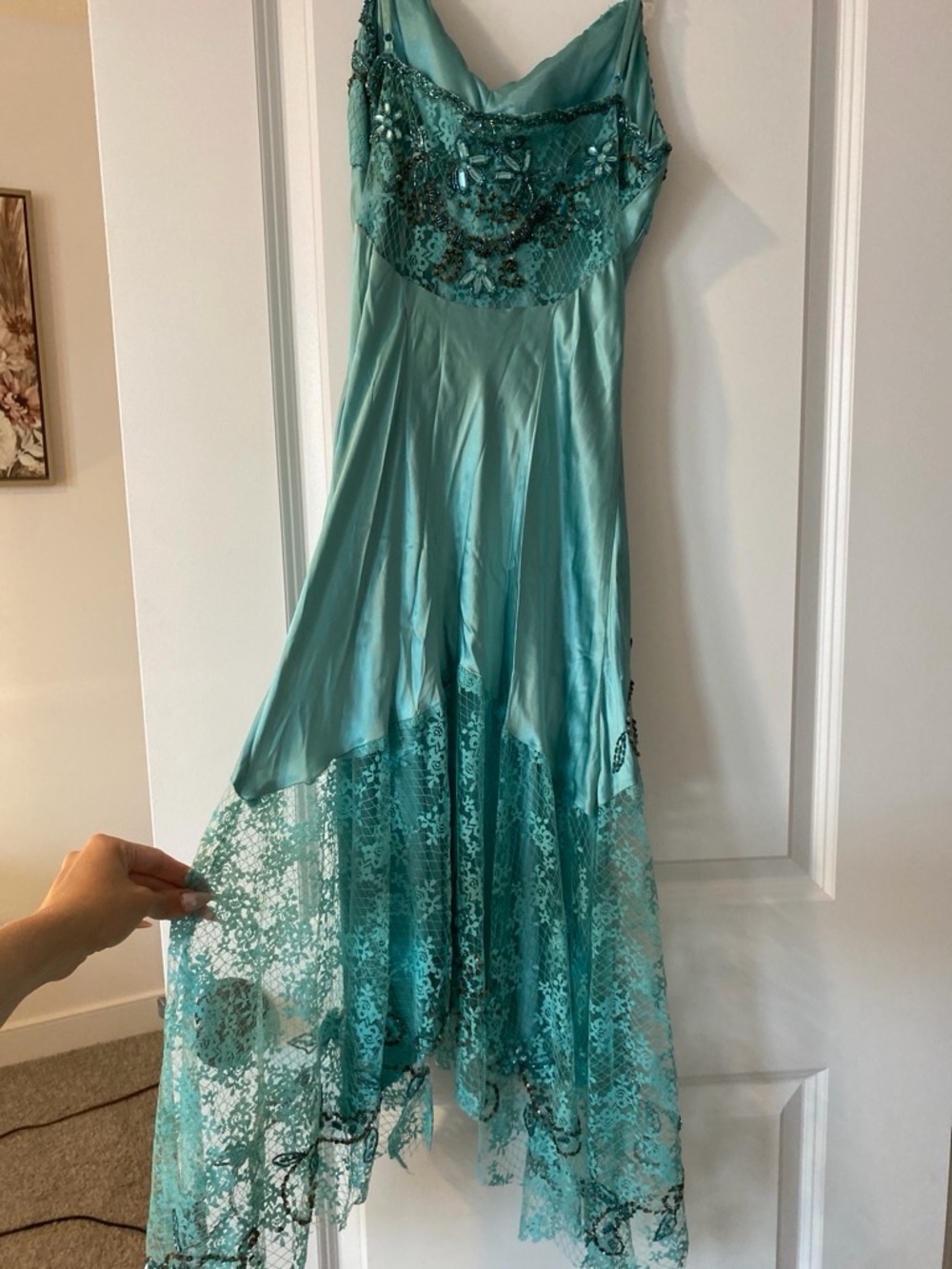 Cache Teal Lace & Sequin High-Low Slip Dress - Picture 4 of 9
